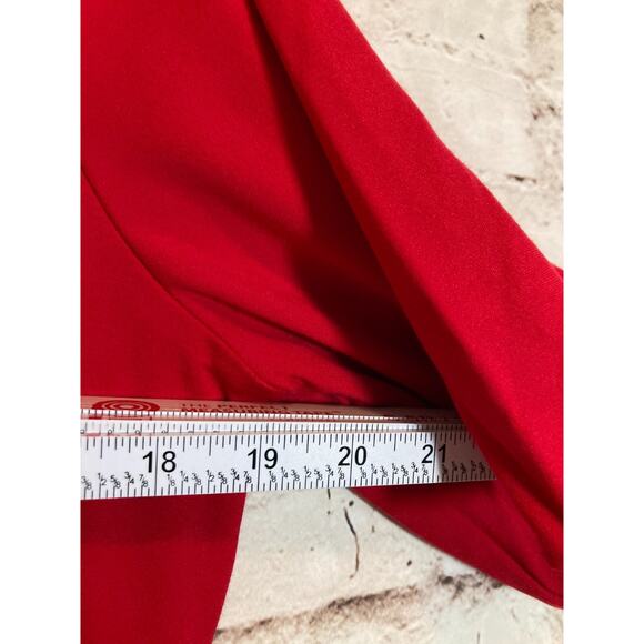 J. Jill Midi Dress Womens Medium Cherry Red Exaggerated Puff Sleeves Stretch - Picture 9 of 14